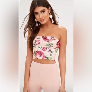 Kay Unger 💕 Flower Crop  Pink Black White 🌸 Floral Barbie Bandeau Tube Top